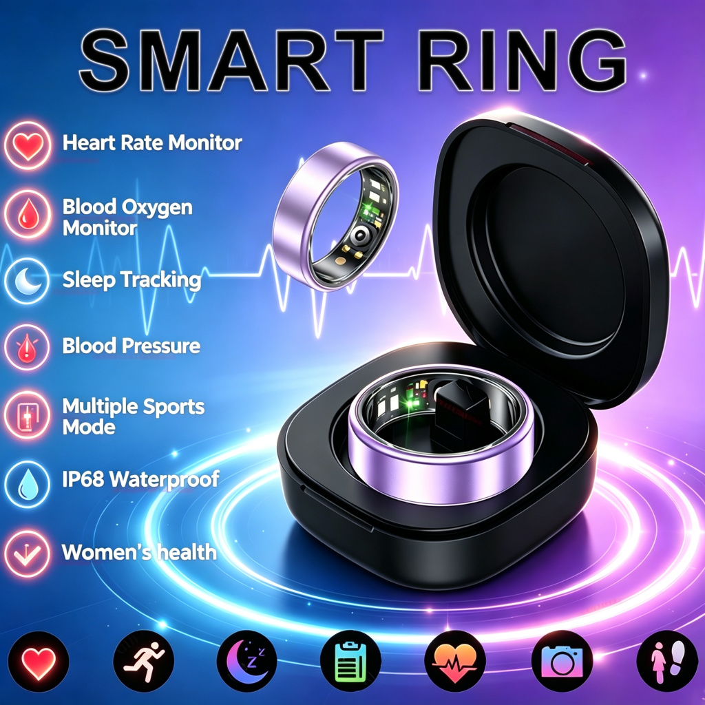 Smart Ring Health Tracker Blood Oxygen - Inteligentny pierścień 2026 do monitorowania ciśnienia