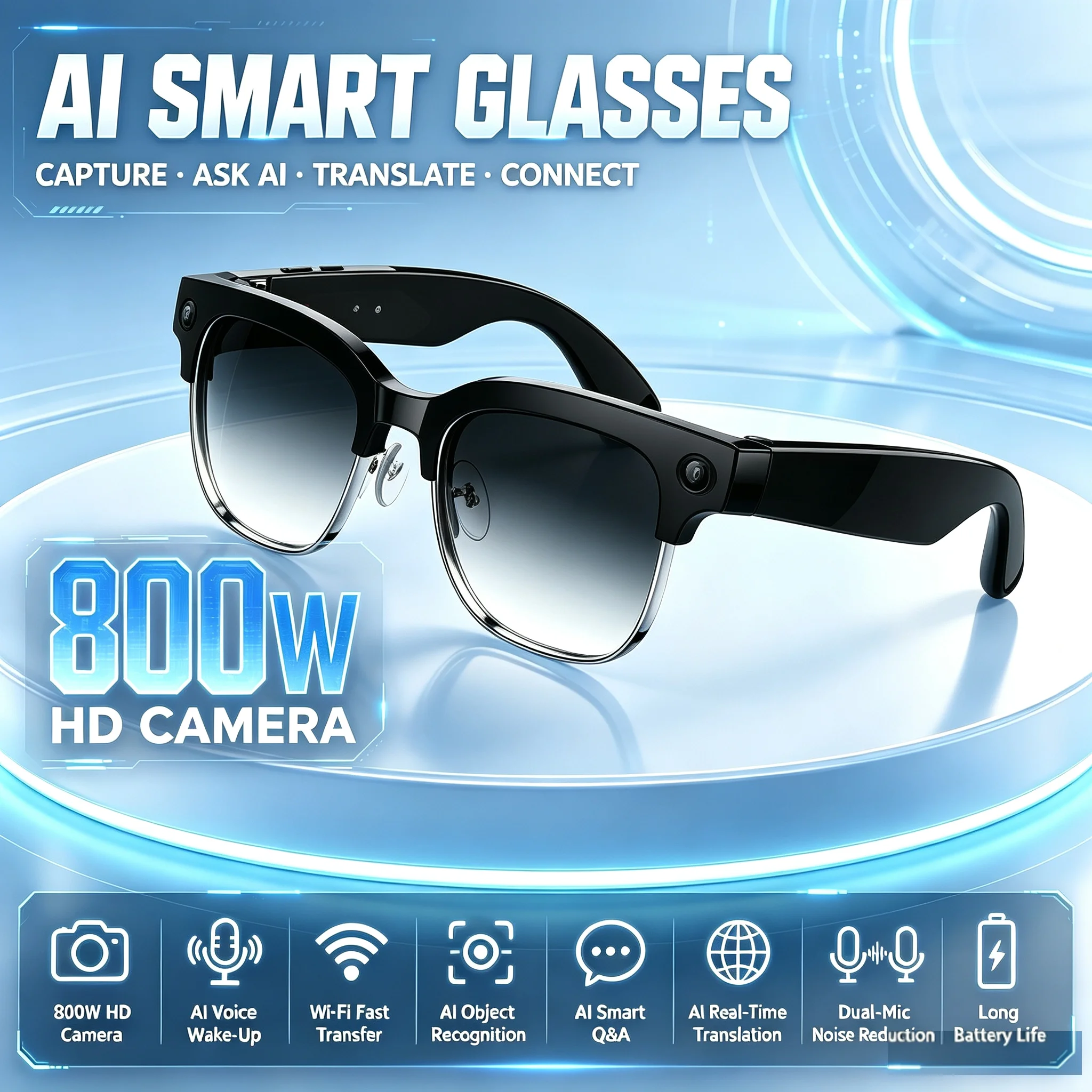Smart Audio Glasses Touch Control - Inteligentne okulary AI z funkcją aktywacji