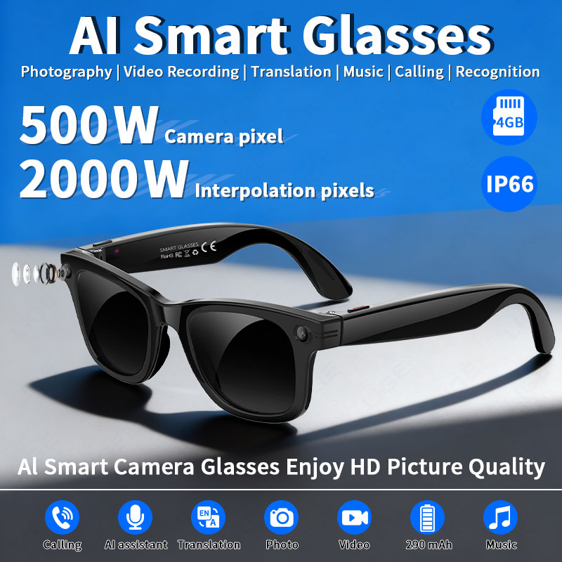 Smart Glasses Camera Video Recording 1080P - Okulary inteligentne AI z 5-megapikselowym aparatem,