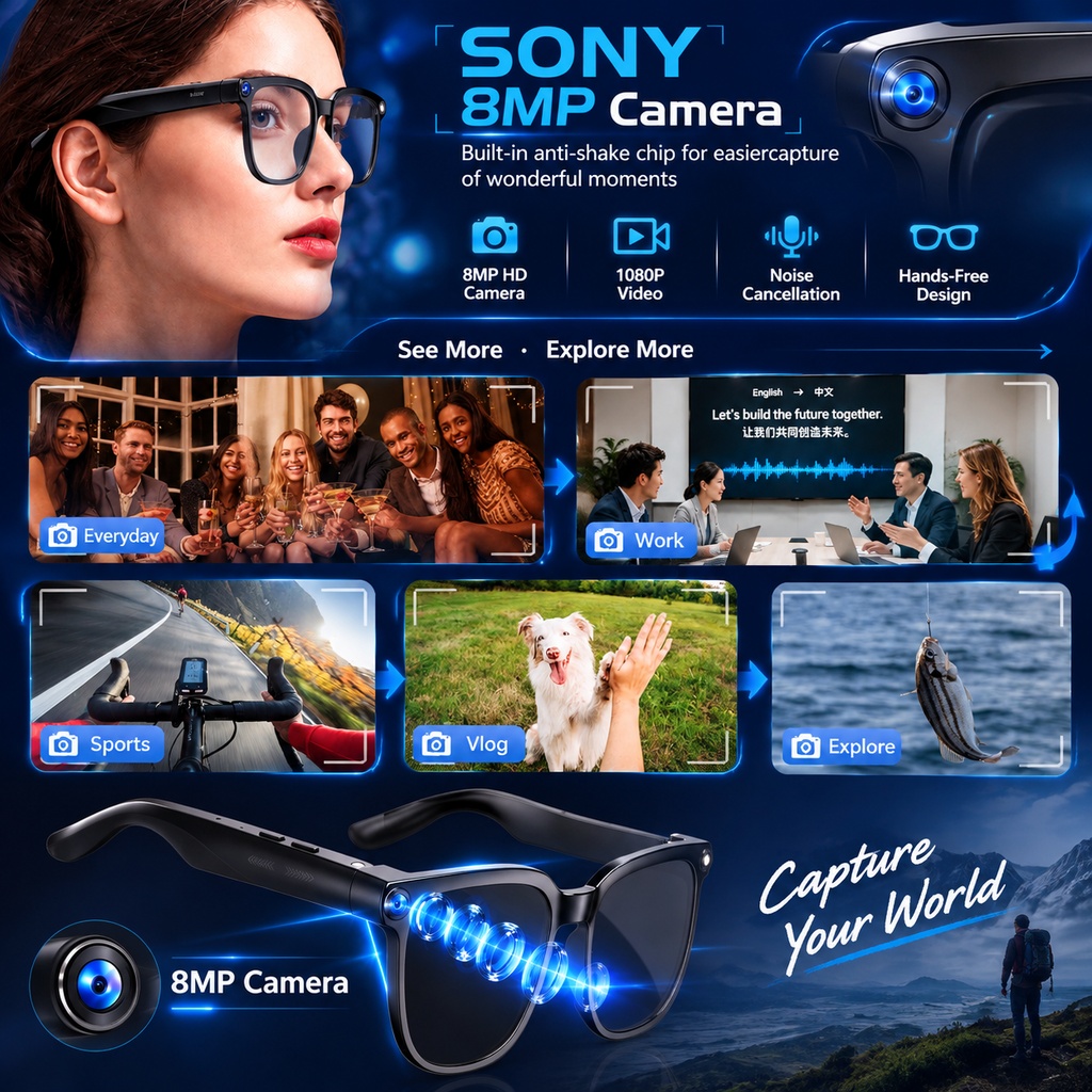 Nowe inteligentne okulary AI z – Smart Glasses Camera Video Recording 1080P recenzja i cena
