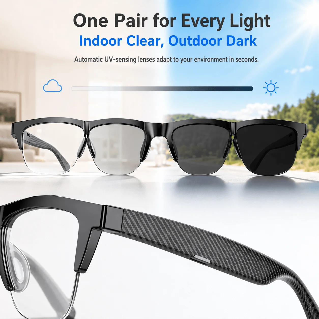 Inteligentne okulary audio Blu – Photochromic Smart Sunglasses Audio recenzja i cena