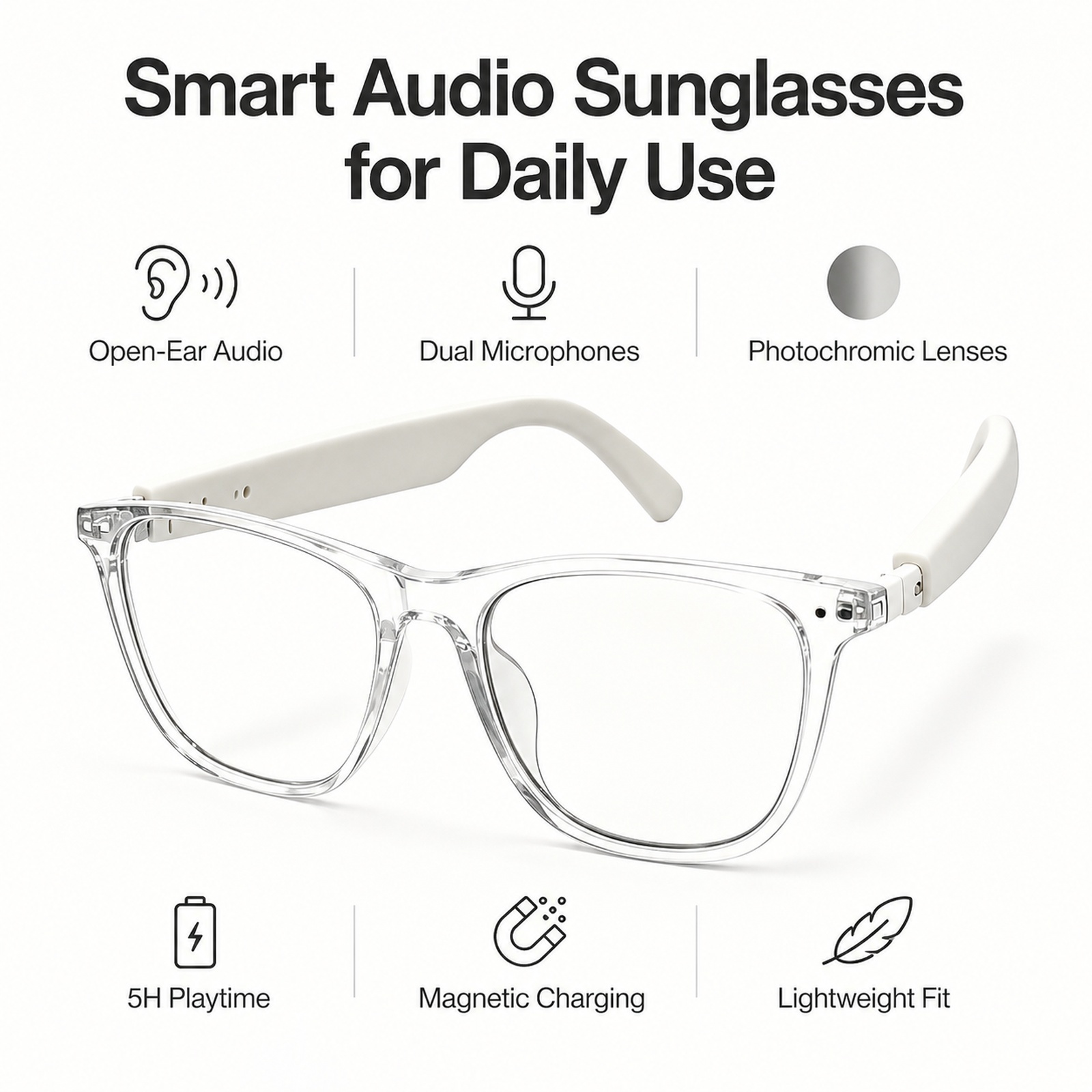 Inteligentne okulary fotochrom – Photochromic Smart Sunglasses Audio recenzja i cena